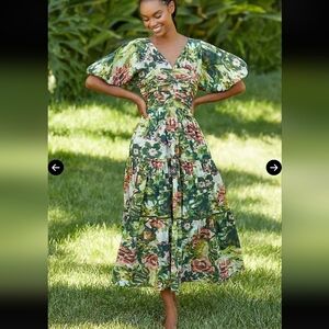 RO'S GARDEN Nieves Maxi Dress Floral Green and Pink Maxi Dress